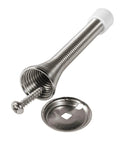 Close-up of a spring door stop from a Pack Of 12 Spring Door Stops Flexible Heavy Duty Door Stoppers With Rust Proof Screws And Rubber Bumper Tips Satin Nickel Finish Keeps Doors From Slamming Into Walls And Scratching Wood No Slam Easy Install For Kid Friendly Home