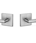 Dummy Lever Door Handles 2 Pack For Closet And French Doors, satin nickel finish, slim square non-turning, front view.