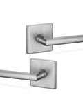 Dummy Lever Door Handles 2 Pack For Closet And French Doors, slim square, satin nickel, heavy duty, single side pull, hidden screws.