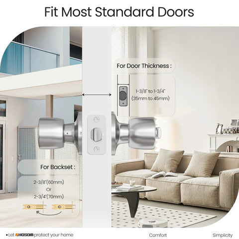 Keyed Entry Door Knob With Lock And Key For Exterior And Interior Doors Satin Nickel Finish Dual Locking Mechanism Inside