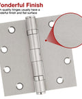 Close-up of Three Pack 4.5 Inch Satin Nickel Ball Bearing Door Hinges Commercial Grade with focus on the satin finish and screw holes.