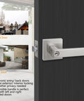 Keyed Entry Lever Lock For Exterior And Front Doors, Heavy Duty Satin Nickel Finish in reversible design shown on black door