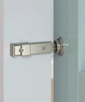 Privacy Barn Door Lock With Emergency Release Satin Nickel Sliding Latch installed on interior door