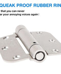 Self Closing Door Hinges 3.5 Inch Heavy Duty Satin Nickel Finish Built To Last With 5/8 Inch Radius showing squeak proof rubber ring