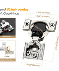 Premium 60 Pack Half Inch Overlay Soft Close Cabinet Hinges Satin Nickel Finish Hidden Concealed For Kitchen Cabinets Easy Install With 35mm Cup 11.6mm Cup Depth 45mm Screw Hole Spacing 105 Degree Opening Quiet Self Closing And 3 Way Adjustable Ravinte