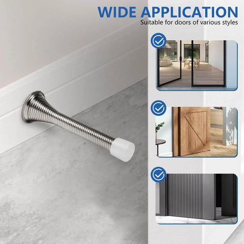 Pack Of 12 Spring Door Stops Flexible Heavy Duty Door Stoppers With Rust Proof Screws And Rubber Bumper Tips Satin Nickel Finish