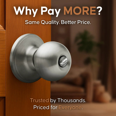 Privacy Interior Door Knob With Turn Button Lock ANSI Grade 3 Certified Satin Stainless Finish installed on wooden door
