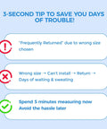 Infographic about ensuring correct size choice to avoid returns and hassle.
