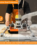 Workhorse Linear Rail Router Sled Connector with Dust Collection For 20mm Rails in action showing dust-free operation with SpeTool
