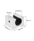 2 Pack SBR12UU Linear Bearing Block For 12mm Open Slide Guides, side view with dimensions, aluminum, silver tone