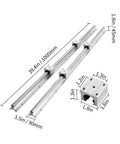 Beefed Up Heavy Duty SBR16 Linear Rail Kit with Two 1000mm Rails and Four SBR16UU Blocks for DIY CNC Machines, dimensions shown