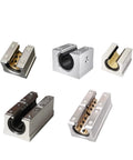Open 16mm SBR16 LUU sliding bearing blocks pack of 2 for CNC linear rail guides, aluminum alloy, various angle views.