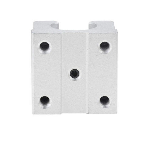 Front view of 4 Pack SBR16UU Linear Ball Bearing Slide Blocks for SBR16 rails, 16mm inner diameter, aluminum housing, silver finish