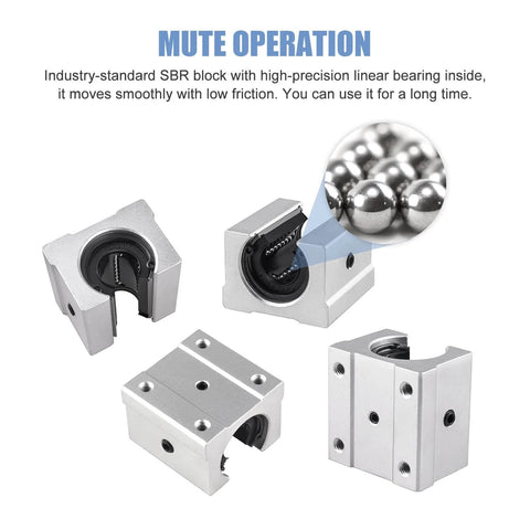 SBR16UU slide ball bearing blocks for SBR16 1200mm Linear Rail Guide, industry-standard for DIY CNC parts X Y Z linear actuator.