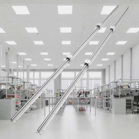 SBR20 Linear Rail Kit With Two 1800mm Rails And Four SBR20UU Blocks For CNC Routers And Automated Machines in a workshop setting