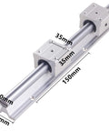 SBR20 Linear Rail Kit with 2pcs 2000mm Rails & 4pcs SBR20UU Square Blocks showing detailed measurements and aluminum support for CNC use.