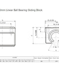 Technical drawing of Heavy Duty 20mm SBR20UU Bearing Blocks 2 Pack Open Sliding Ball Bearing Blocks For SBR20 Linear Motion Shafts Guides