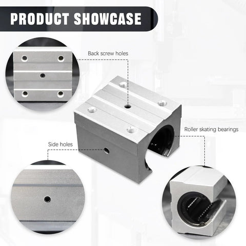 4 Pack SBR20UU Aluminum Block 20mm Linear Motion Ball Bearing Slide Block featuring side and back screw holes