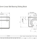 SBR25UU Open Sliding Bearing Blocks 25mm technical drawing for SBR25 Linear Guides CNC Rails Kit with dimensions and measurements
