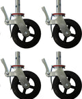 Set Of Four Eight Inch Caster Wheels With Cast Iron Hubs And Locking Brakes CBM1290 Heavy Duty 1100 Pound Load Capacity