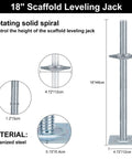 Adjustable Scaffold Leveling Jacks for Baker Style Scaffolding, 18 Inch Reach With 1.2 Inch OD Solid Screw Jacks, Galvanized Steel