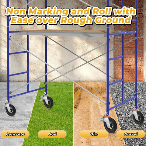 8 Inch Wheel Scaffolding Caster With Round Stem One And Three Eighths Inch Dual Locking Brakes 1100 Pounds Capacity For Frames