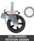Side view of a 4 Pack Scaffolding Caster Wheels 8 Inch By 2 Inch Dual Locking Rubber Swivel Casters 360 Degree Heavy Duty 1100 Lbs Capacity.