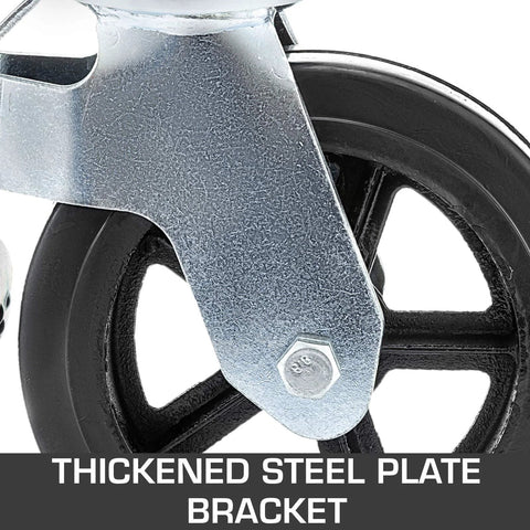 Close-up of 4 Pack Scaffolding Caster Wheels 8 Inch By 2 Inch Dual Locking Rubber Swivel Casters with thickened steel bracket