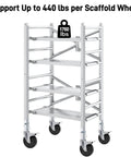 Scaffolding with 5 Inch Scaffolding Casters Set of 2 With Dual Locking Brakes, 440 Lbs Capacity, stainless steel frame.