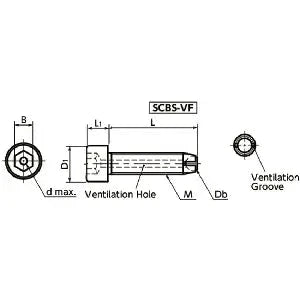 Diagram of ✝️ SCBS-M10-40-VF NBK Clamping Cap Vacuum Vented Screws - flat ball for Vacuum Devices - Made in Japan.