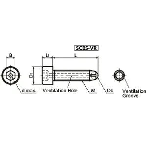 Diagram of ✝️ SCBS-M6-20-VR NBK Clamping Cap Vacuum Vented Screws - full ball to firmly secure workpiece for Vacuum Devices, side view