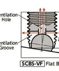 Diagram of ✝️ SCBS-M6-40-VF NBK Clamping Cap Vacuum Vented Screws with ventilation hole and groove for vacuum devices.