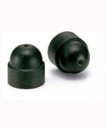 Close-up of 10-Pack SCH-10 NBK Cover Caps for Hex Head Screw - Made in Japan - Polyethylene black caps.