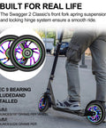 Rider on scooter with 100mm Scooter Replacement Wheels 2 Pack with 88A PU Tires Aluminum Core and 608RS Bearings Installed
