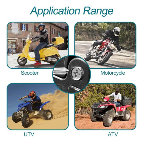 Application range of 6 Piece Motorcycle Battery Bolts And Nuts Kit M6x16mm on scooter, motorcycle, ATV, and UTV