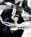 Close-up of scooter wheel with 304 Stainless Steel Hexagonal Flange nut 10 Pieces Titanium Plated Flange Gold Plated blued nut M6x1.0=10pcs installed