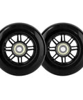 Pro Kick Scooter Replacement Wheels 100mm Pair with high-speed smooth bearings, heavy duty black PU wheels for universal scooter repair.