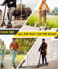Collage of people riding scooters on 10x2.75-6.5 scooter tire off road, 10 inch scooter tyres, 70/65-6.5 thickened tyre for replacement parts.