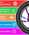 100mm Scooter Replacement Wheels 2 Pack with 88A PU Tires Aluminum Core and 608RS Bearings Installed, multicolored wheel close-up