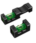Close-up of 2-piece Precision Scope Alignment Tool Set featuring magnetized action and Picatinny level bubbles for rifle scopes.