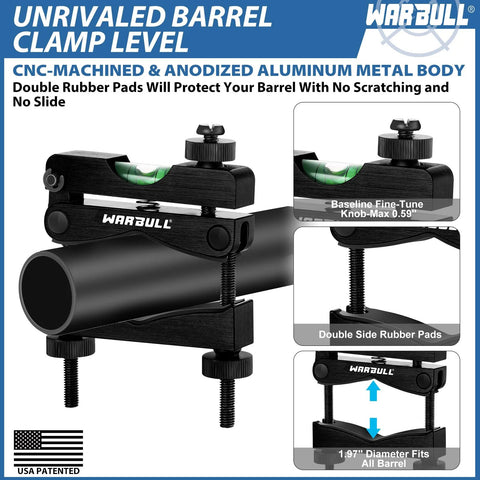 Universal Scope Leveling Kit With Magnetic Base For Rifle And Shotgun Mounts WarBull Brand showing barrel clamp and bubble level