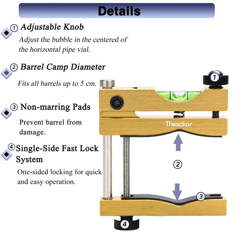 Scope Leveling Kit With One-Sided Barrel Clamp And Magnetic Reference Level Bubble In Gold Finish For Fast Install, Thwackor.