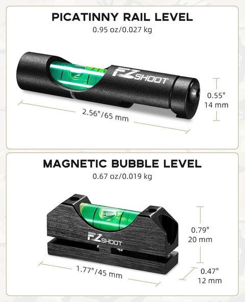 Scope Leveling Kit With Bubble Level And Universal Magnetic Scope Mount For Rifles EZshoot showing Picatinny Rail Level and Magnetic Bubble Level.