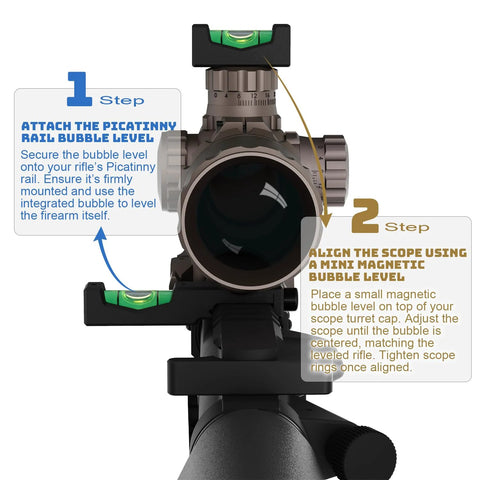 Precision Scope Leveling Kit With Magnetic Bubble Level And Anti Cant Device For Scope Mounting On Picatinny Rails Easy At Home Range Or Field Setup For Quick And Accurate Turret And Action Leveling Factory Calibrated Bubble Vials For Alignment, attached for alignment on rifle scope