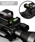 Precision Scope Leveling Tool For Easy Rifle Scope Mounting And Precise Alignment Universal And Professional Grade Heavy Duty Build Comes Stored In Durable Hard Case For Maintenance Black And Silver KNINE OUTDOORS attached to a rifle scope with a magnet base.