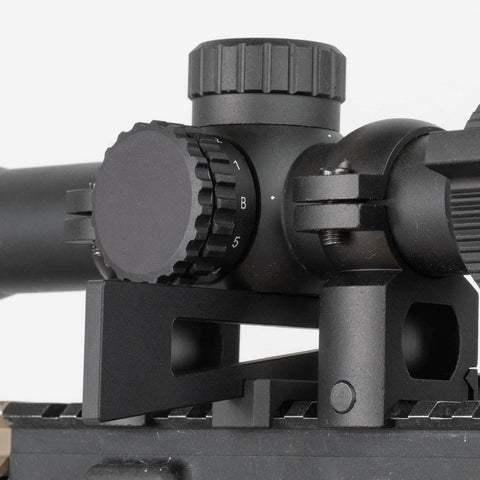 Side view of mounted Scope Leveling Tool Kit With Base And Two Wedges For Precise Vertical Alignment While Mounting A Rifle Scope This Leveling System Helps You Get A Rock Solid Sight Picture And Quick Adjustments On Any Receiver By Monstrum.