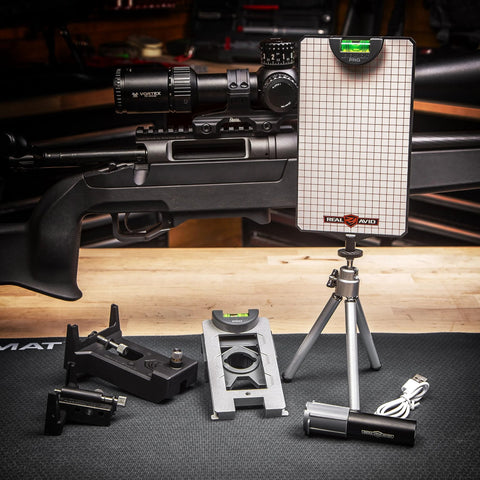 Complete precision rifle scope mounting kit with leveling grid for rifles, ideal for hunters and gunsmiths.