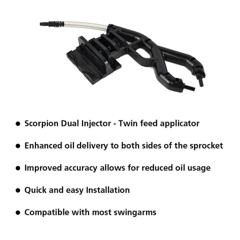 Micro XSystem 3 Point 0 Plus Electronic Automatic Motorcycle Chain Lubrication System Scorpion Dual Injector close-up view