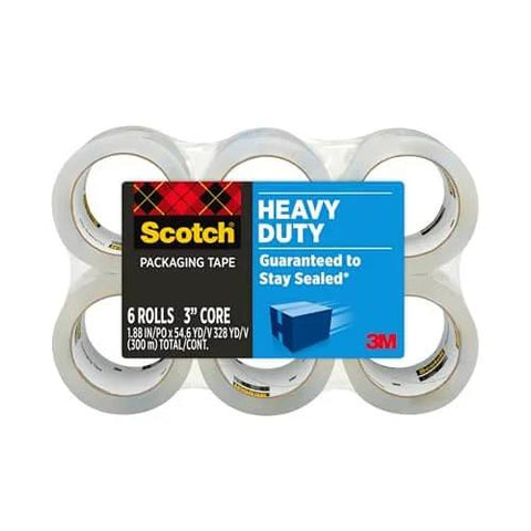 Scotch Heavy Duty Packaging Tape 1.88 In x 54.6 yd Clear 3 In Core 6 Rolls shown in packaging
