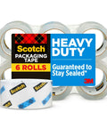 Scotch Heavy Duty Packaging Tape 1.88 In x 54.6 yd Clear 3 In Core 6 Rolls For Strong Sealing And Shipping, front view package